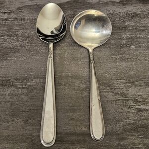 Rogers Co Stainless Steel Beaded Floral Flatware Spoons